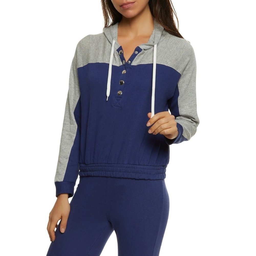 Rouge‎ Collection Snap Button Color Block Hoodie - Navy - Size 4X